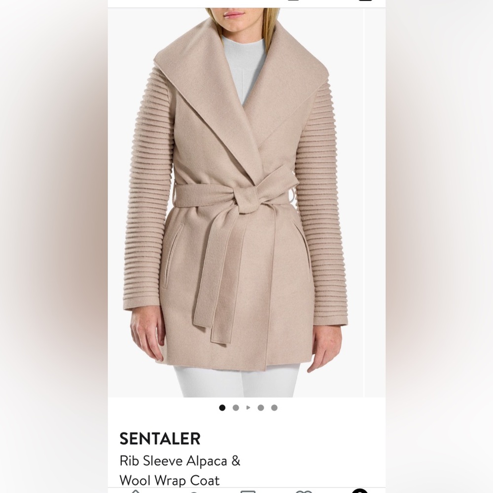 SENTALER Rib-Sleeve Alpaca & Wool Wrap Coat in Beige